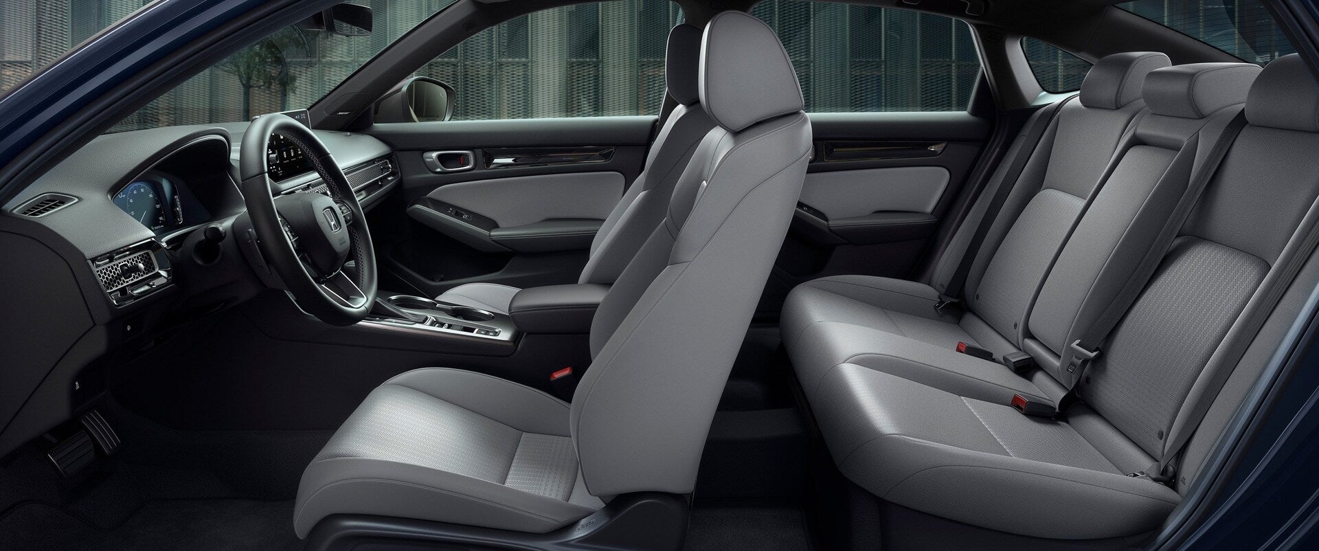 Interior of 2026 Honda Civic with gray leather near Cambridge